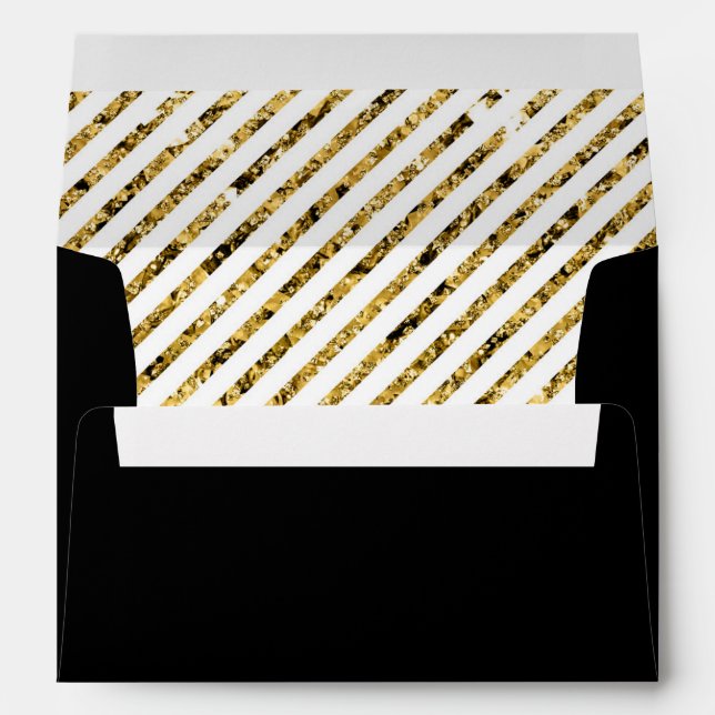 Elegant Modern Faux Gold Stripes Black Envelope (Back (Bottom))