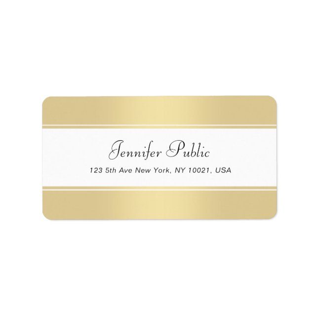 Elegant Modern Faux Gold White Handwritten Script Label (Front)