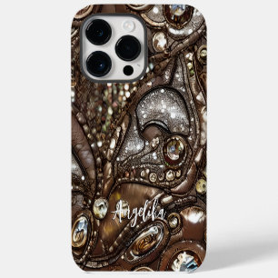 Elegant Modern Faux Leather Abstract Custom Name Case-Mate iPhone 14 Pro Max Case