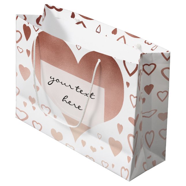elegant modern faux rose gold hearts pattern large gift bag (Front Angled)