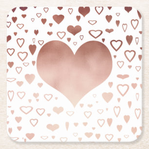 elegant modern faux rose gold hearts pattern square paper coaster