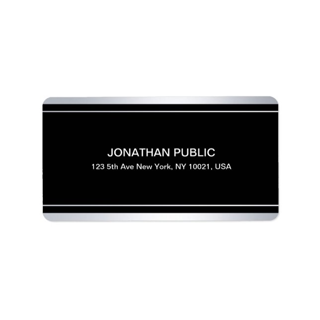 Elegant Modern Faux Silver Black Template Glamour Label (Front)