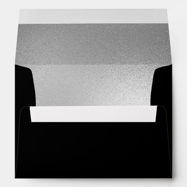 Elegant Modern Faux Silver Black Wedding  Envelope (Back (Bottom))