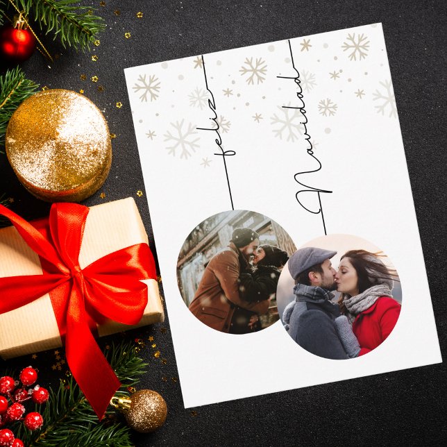 Elegant Modern Feliz Navidad Photo & Snowflakes Postcard (Creator Uploaded)