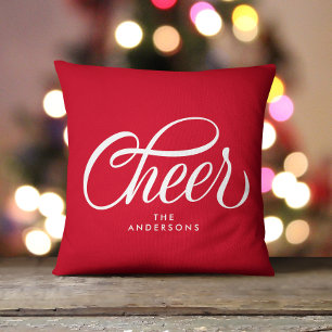 Elegant Modern Festive Red Script Cheer Christmas Cushion