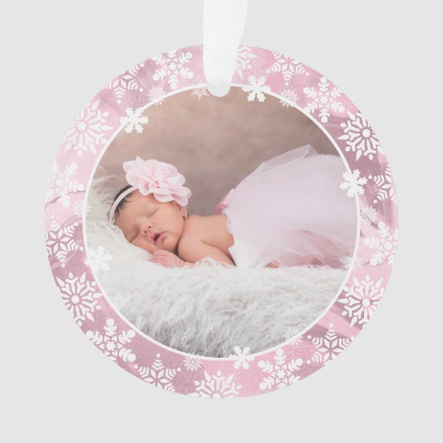 Elegant modern first Christmas baby photo custom Ornament (Front)