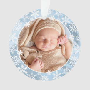 Elegant modern first Christmas baby photo custom Ornament