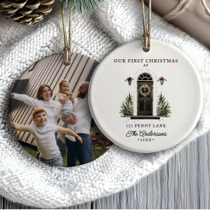 Elegant Modern First Christmas In A New Home Photo Ceramic Tree Decoration