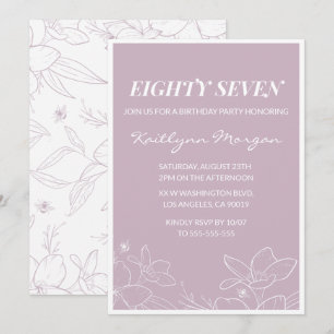 Elegant Modern Floral 87th birthday invitations
