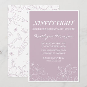 Elegant Modern Floral 98th birthday invitations