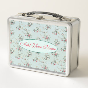 Elegant Modern Floral Add Your Text Metal Lunch Box
