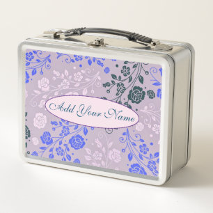 Elegant Modern Floral Add Your Text Metal Lunch Box