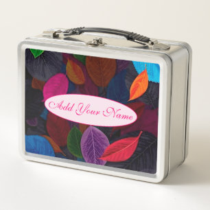 Elegant Modern Floral Add Your Text Metal Lunch Box