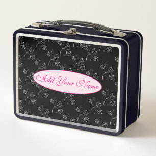 Elegant Modern Floral Add Your Text Metal Lunch Box