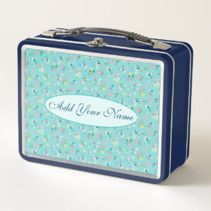Elegant Modern Floral Add Your Text Metal Lunch Box