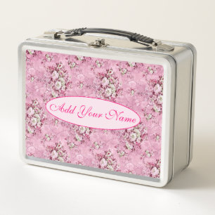 Elegant Modern Floral Add Your Text Metal Lunch Box