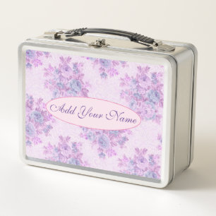 Elegant Modern Floral Add Your Text Metal Lunch Box