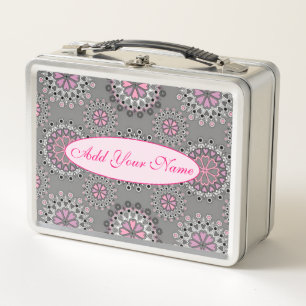 Elegant Modern Floral Add Your Text Metal Lunch Box