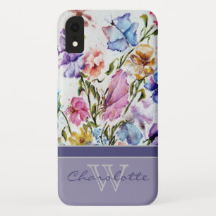 Elegant Modern Floral and Butterfly Monogram Name Case-Mate iPhone Case