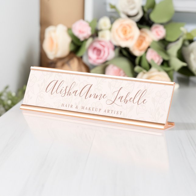 Elegant & Modern Floral Blush Pink Pattern Desk Name Plate (Elegant & Modern Floral Blush Pink Pattern Desk Name Plate)
