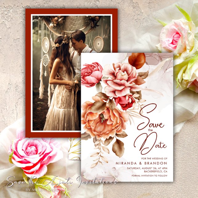 Elegant Modern Floral Boho Photo Save the Date Invitation (Creator Uploaded)