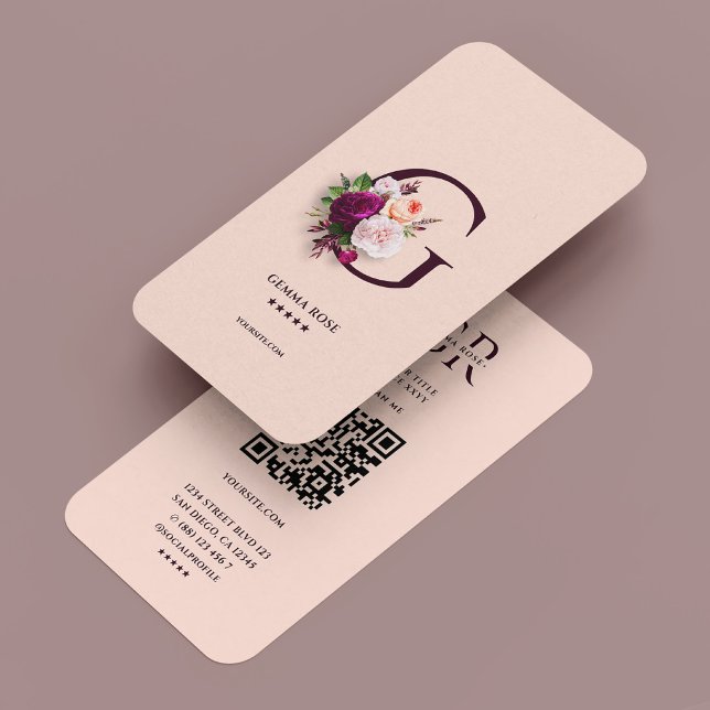 Elegant Modern Floral Botanical G Pink Business Card (Elegant Modern Floral Monogram G Pink Business Card
)