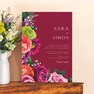 elegant  modern floral burgundy wedding invitation
