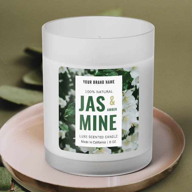 Elegant Modern Floral Candle Jar Label With Photo (Modern greenery square product label with custom image background)