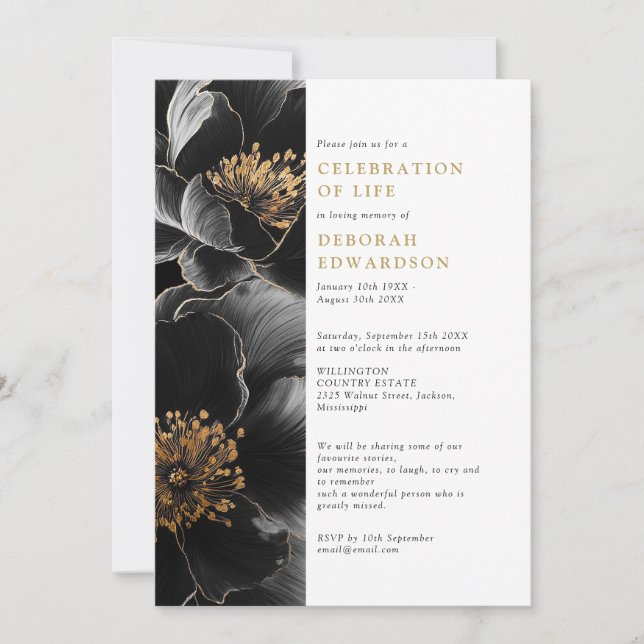 Elegant Modern Floral Celebration Of Life Invitation (Front)