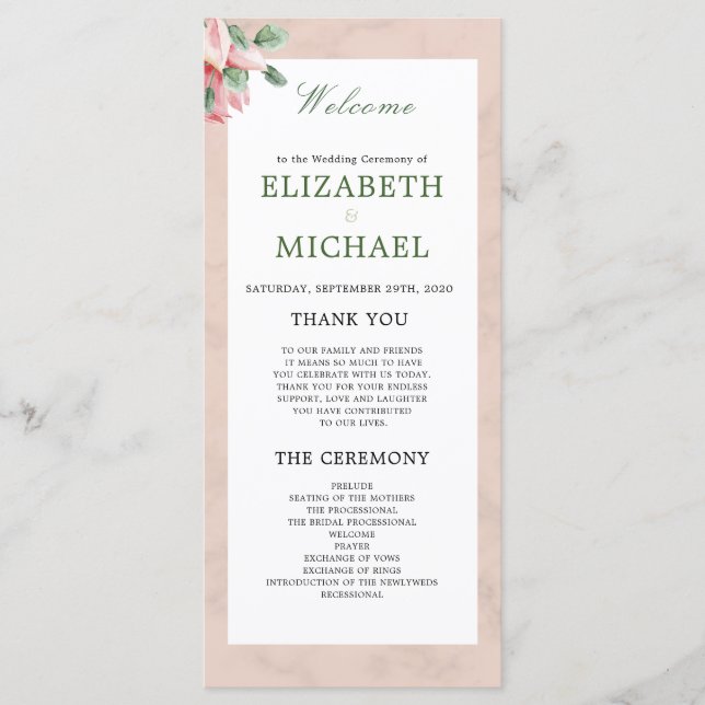 Elegant Modern Floral Chic Wedding Welcome Programme (Front)