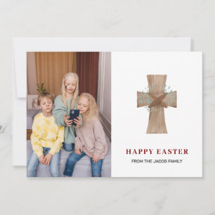 elegant modern Floral Cross Easter family photo Holiday Card
