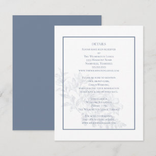 Elegant Modern Floral Dusty Blue Wedding Details Enclosure Card