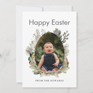 Elegant Modern Floral Easter   Happy Easter Photo Holiday Card