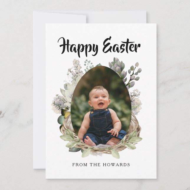 Elegant Modern Floral Easter | Happy Easter Photo Holiday Card (Front)