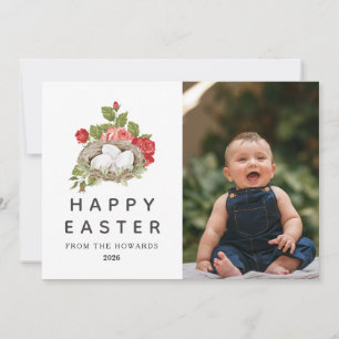 Elegant Modern Floral Easter   Happy Easter Photo Holiday Card