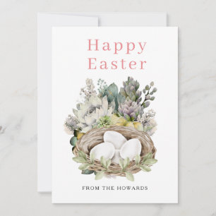 Elegant Modern Floral Easter   Happy Easter Photo Holiday Card