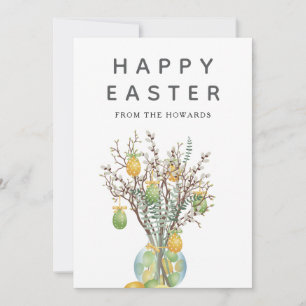 Elegant Modern Floral Easter Happy Easter Photo Holiday Card