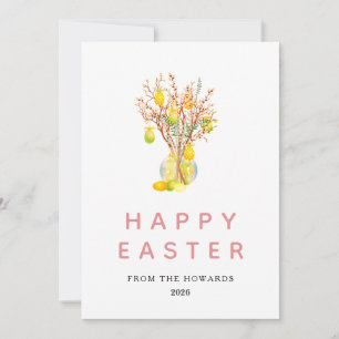 Elegant Modern Floral Easter Happy Easter Photo Holiday Card