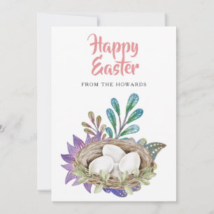 Elegant Modern Floral Easter   Happy Easter Photo Holiday Card
