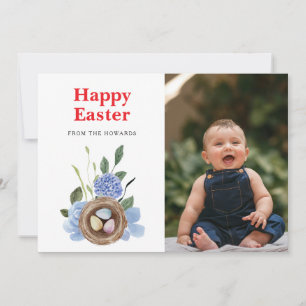 Elegant Modern Floral Easter   Happy Easter Photo Holiday Card