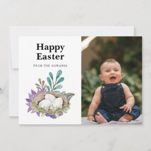 Elegant Modern Floral Easter   Happy Easter Photo Holiday Card