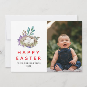 Elegant Modern Floral Easter   Happy Easter Photo Holiday Card
