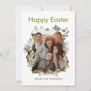 Elegant Modern Floral Easter   Happy Easter Photo Holiday Card