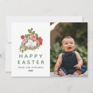 Elegant Modern Floral Easter   Happy Easter Photo Holiday Card