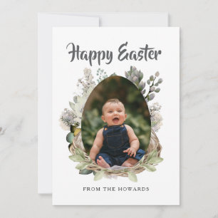 Elegant Modern Floral Easter Happy Easter Photo Holiday Card
