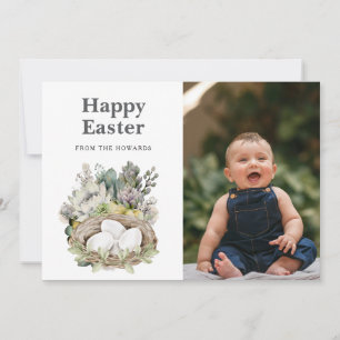 Elegant Modern Floral Easter   Happy Easter Photo Holiday Card
