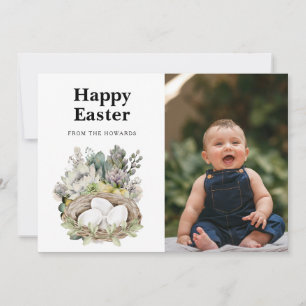 Elegant Modern Floral Easter   Happy Easter Photo Holiday Card