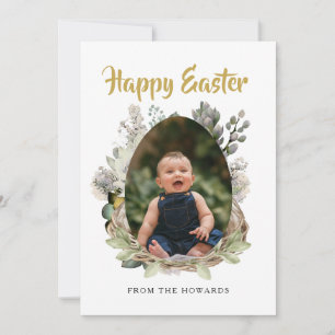 Elegant Modern Floral Easter   Happy Easter Photo Holiday Card