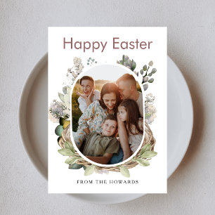 Elegant Modern Floral Easter Happy Easter Photo Holiday Card