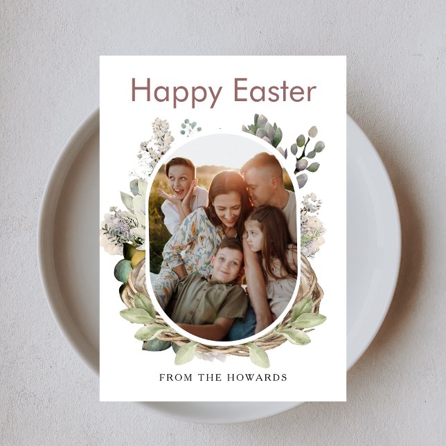 Elegant Modern Floral Easter | Happy Easter Photo Holiday Card (Creator Uploaded)